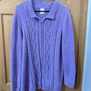 Lavender Chenille Zip Sweater Cardigan | Cozy Knit | Size 3X
